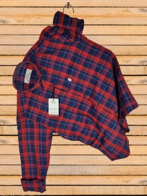 Hana & Morris Men Checkered Casual Red, Dark Blue, Light Blue Shirt