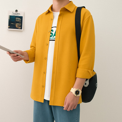 Asta Moda Men Solid Casual Yellow Shirt