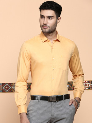 Ramraj Cotton Men Self Design Formal Yellow Shirt