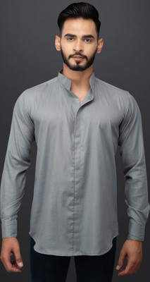 FURBO Men Solid Casual Grey Shirt