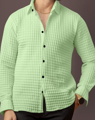 CLUBLAVISH Men Self Design Casual Light Green Shirt
