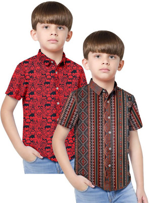 sakthi Boys Printed Casual Multicolor Shirt(Pack of 2)