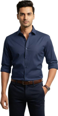 Pratap Trader's Men Solid Casual Dark Blue Shirt