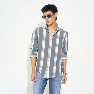 SF Jeans by Pantaloons Men Striped Casual Blue Shirt