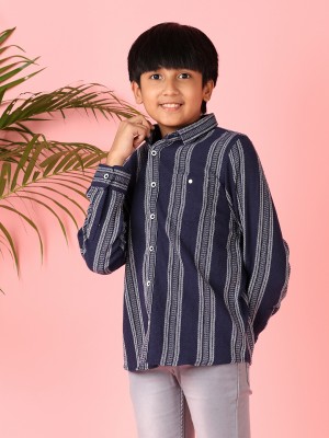 V-MART Boys Self Design Casual Dark Blue Shirt