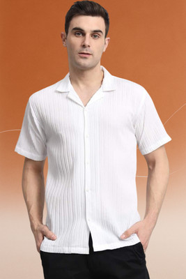 A DEEMOON TREND Men Striped Casual White Shirt