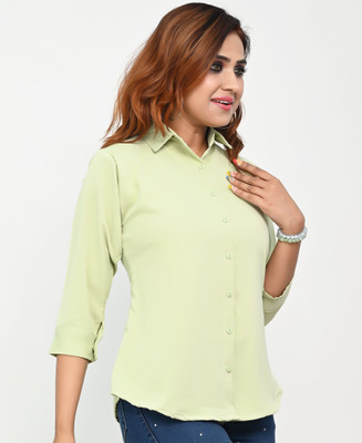 Fiestahub Women Solid Casual Green Shirt