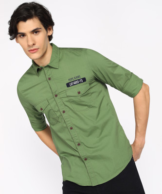 Pepe Jeans Men Solid Casual Green Shirt