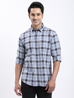 INDIAN TERRAIN Men Checkered Casual Dark Blue Shirt