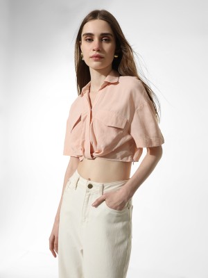 ONLY Women Solid Casual Pink Shirt