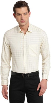 TURTLE Men Checkered Formal Beige Shirt