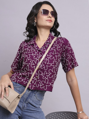 PRIMEFIELD Women Self Design Casual Purple Shirt