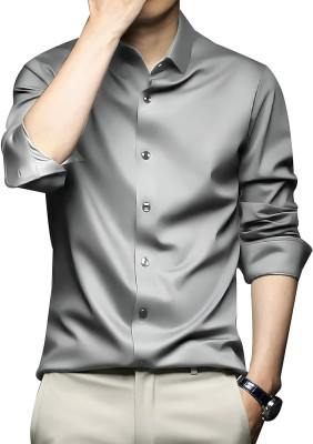 DENEEJA Men Solid Party Silver Shirt