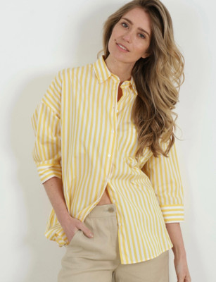 Femibazaar Women Striped Casual Yellow Shirt