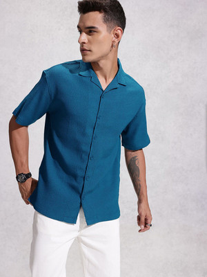 WROGN Men Self Design Casual Blue Shirt