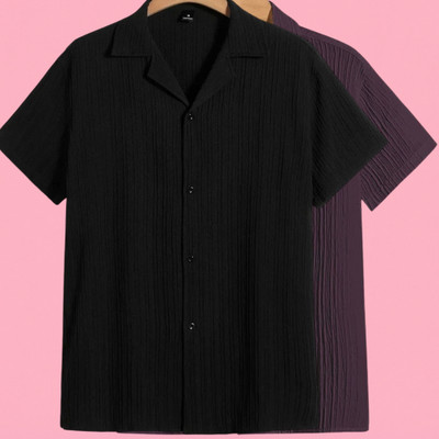 Jenil Fashion Men Self Design Casual Black, Purple Shirt