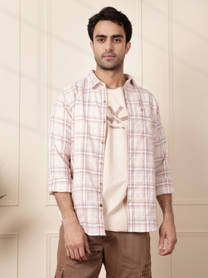 WROGN Men Checkered Casual Pink Shirt