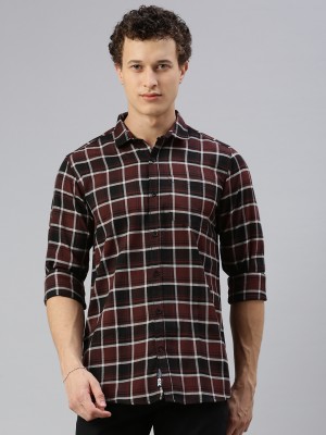 Cross Court Men Checkered Casual Black, White, Maroon Shirt