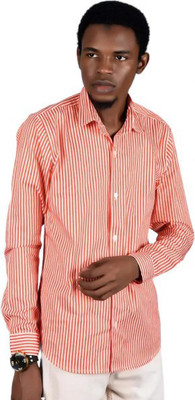 Hannmar Men Striped Casual Pink Shirt