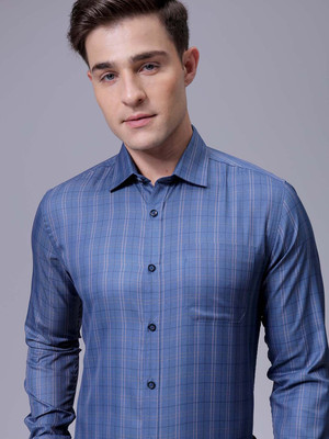 The Indian Garage Co. Men Checkered Formal Blue Shirt