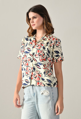 FUBACK Women Floral Print Casual Pink Shirt
