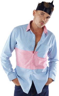 french crown Men Striped Casual Blue Shirt