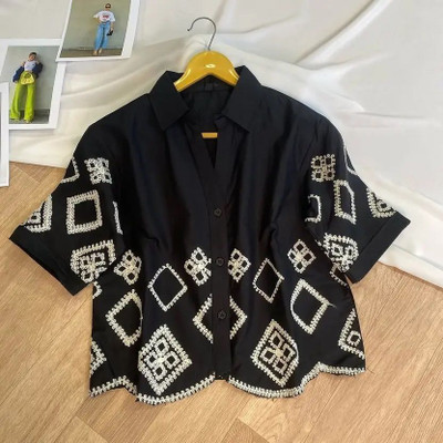 JUMANI Women Embroidered Party Black Shirt
