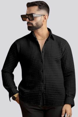 Marmic Fab Men Self Design Casual Black Shirt