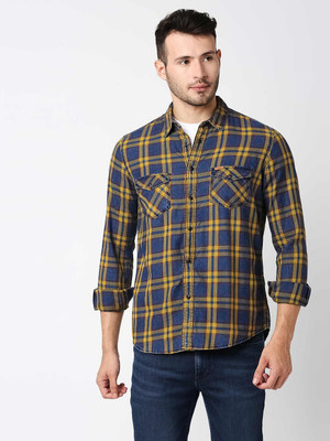 Pepe Jeans Men Checkered Casual Yellow Shirt