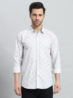 ELIXORIA Men Printed Casual White Shirt