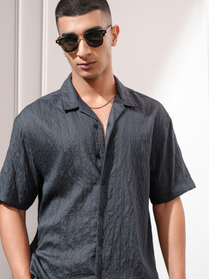 HIGHLANDER Men Self Design Casual Blue Shirt