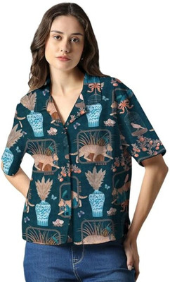 Wear Your Opinion Women Printed Casual Green Shirt