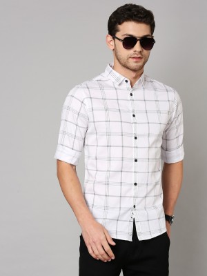 Dennis Lingo Men Checkered Casual White Shirt