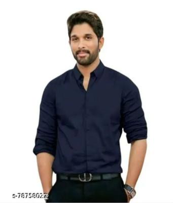 Finico Men Solid Formal Dark Blue Shirt