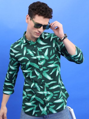 KETCH Men Printed Casual Dark Green, Light Blue, White Shirt