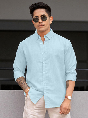 Yanthi Trend Men Solid Casual Light Blue Shirt