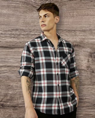 Manthan Men Checkered Casual Black Shirt