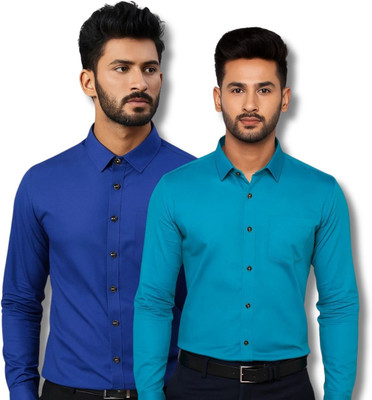 EchoWear Men Solid Casual Dark Blue, Blue Shirt(Pack of 2)