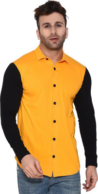 tfurnish Men Color Block Casual Yellow Shirt