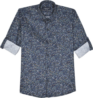 Charchit Boys Printed Casual Dark Blue Shirt