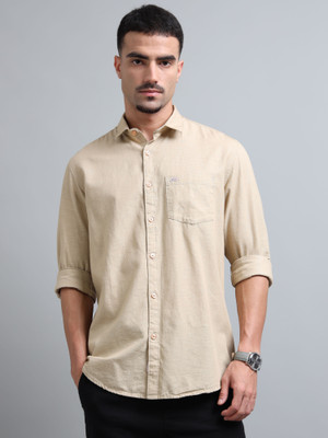 U.S. Pitchers Men Solid Casual Beige Shirt