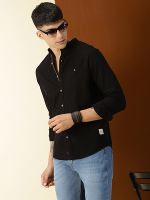 THOMAS SCOTT Men Solid Casual Black Shirt