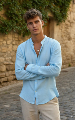greet fashion Men Solid Casual Light Blue Shirt