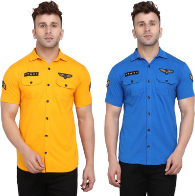 Lawful Casual Men Solid Casual Blue, Yellow Shirt(Pack of 2)
