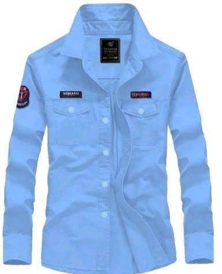 Zarila Men Self Design Casual Light Blue Shirt