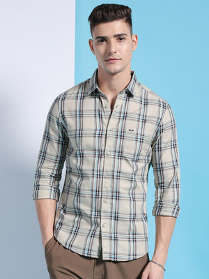 The Indian Garage Co. Men Checkered Casual Khaki Shirt