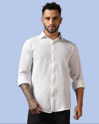 Dada Cretion Men Self Design Casual White Shirt
