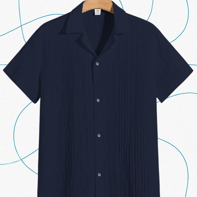 SHIRTWALA Men Self Design Casual Dark Blue Shirt