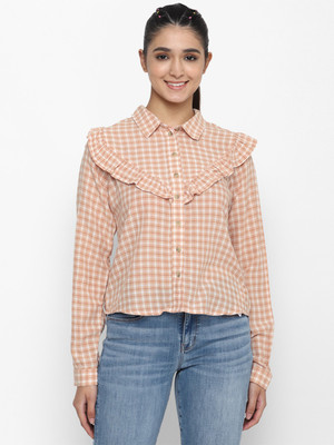 American Eagle Outfitters Women Checkered Casual Brown Shirt