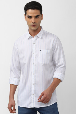 PETER ENGLAND Men Striped Casual White, Light Blue Shirt